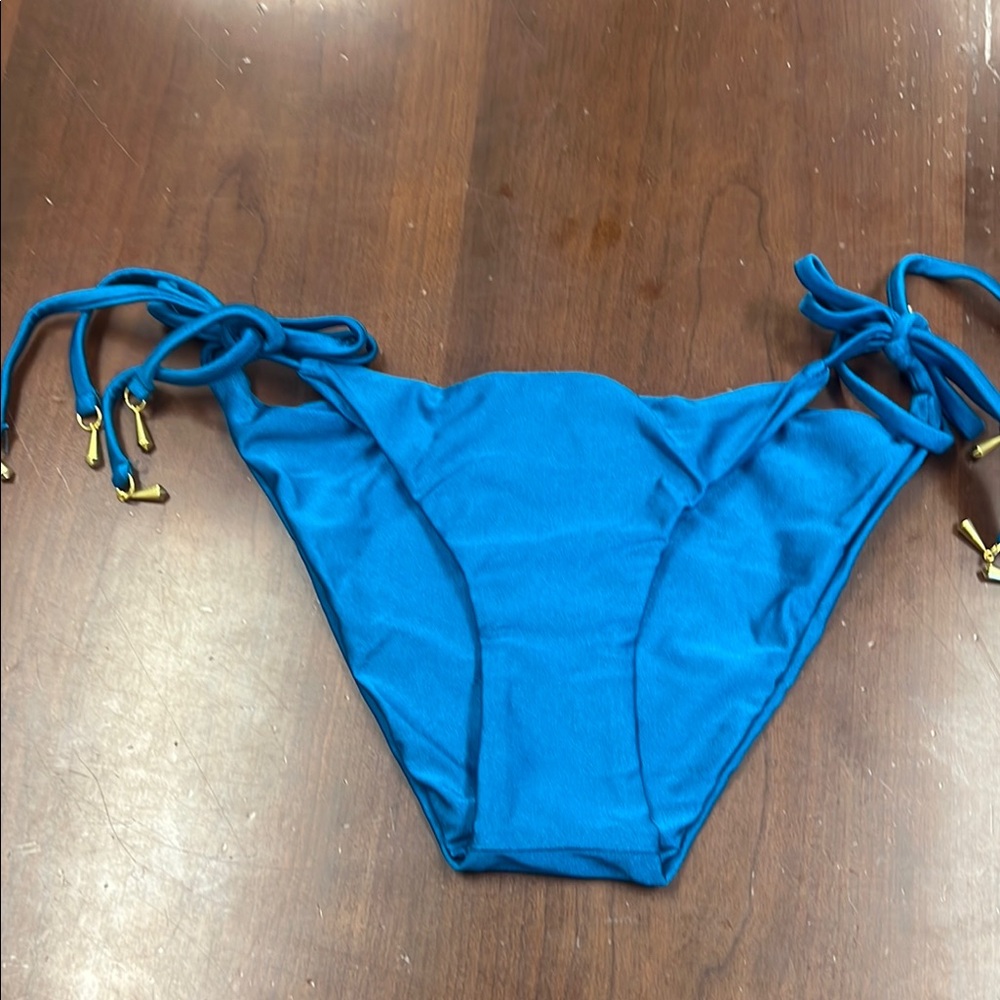 NWT Bellissima Teal Bikini Bottom Gold metal Accents small spandex blend tie